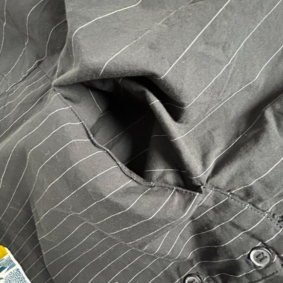 SpiritHouse Women’s Asymmetric Pinstripe Shirt Black Art to Wear Button-Up S/M - Picture 6 of 10